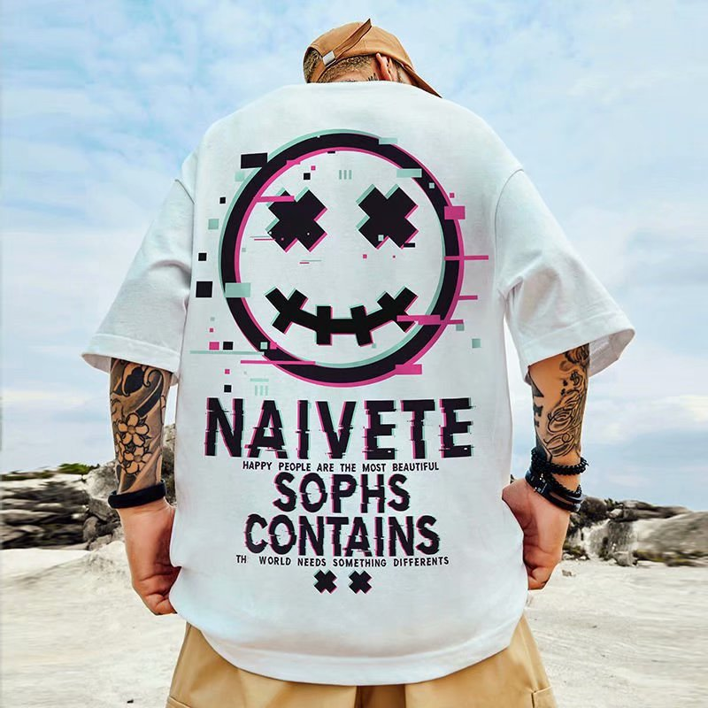 C&J túlméretezett divatmárka hiphop ördög rövid ujjú férfi póló, divatos, laza, nagyméretű, férfi félujjú, nyári_voghion.com