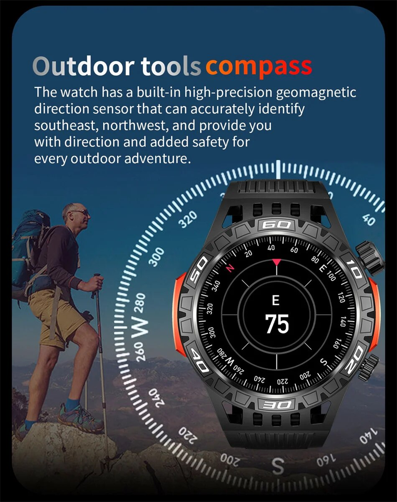 GPS-Tracking-Kompass AMOLED-Bildschirm Smart IP68 wasserdicht Outdoor Sports Fiess Uhr Bluetooth Call Männer_voghion.com
