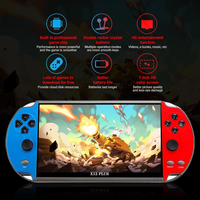Consoles de videogame X12PLUS Tela grande de 7 polegadas Mini Arcade portátil 8 principais simuladores Retro PSP portátil FC/arcade/GBA_voghion.com
