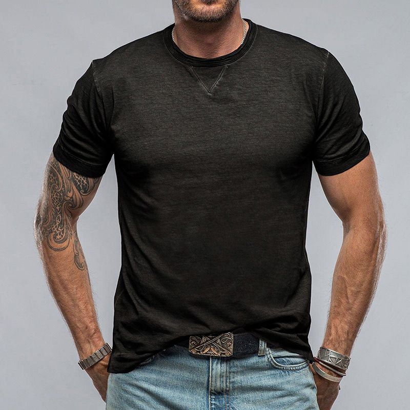 Moška poletna enobarvna majica s kratkimi rokavi in okroglim izrezom iz čistega bombaža_voghion.com