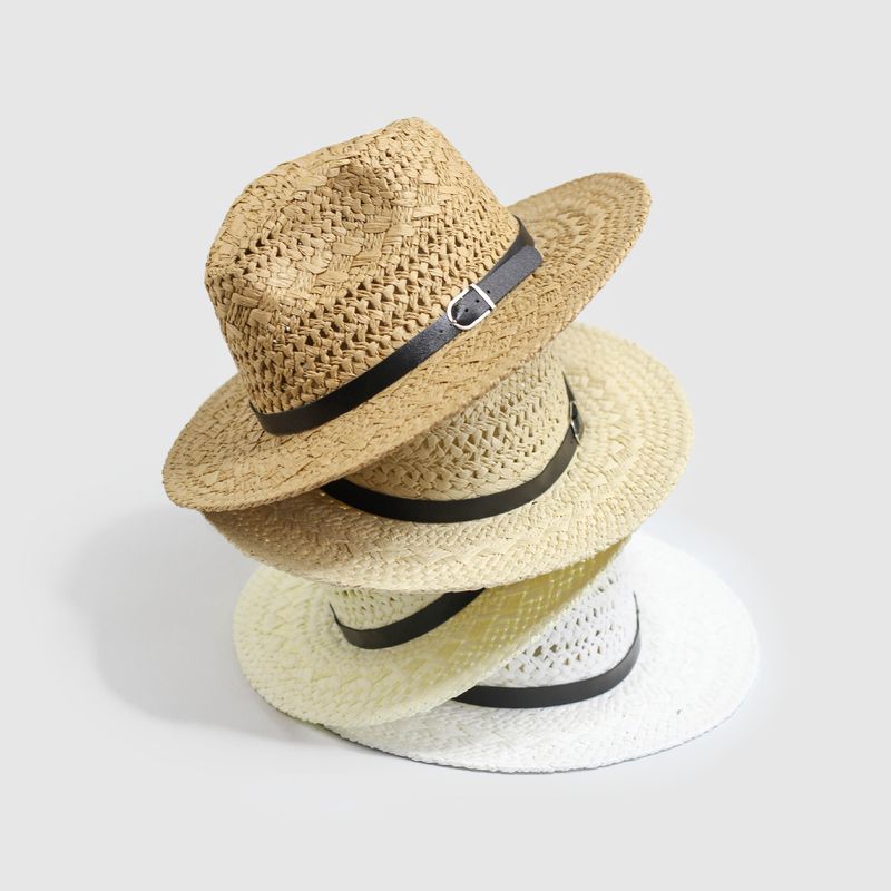 2024 New Korean Straw Knitted Big Edge Cowboy Couple Universal Belt Straw Hat Summer Sunshade Beach Hat_voghion.com