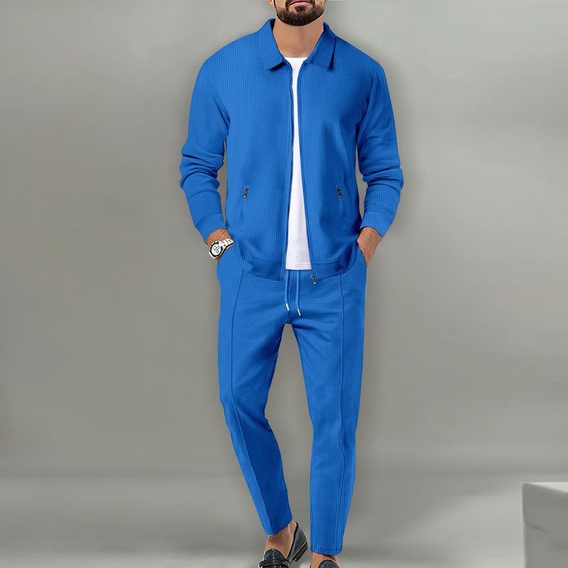 Ropa de hombre, abrigo de otoño para hombre, cárdigan ajustado con solapa y bolsillo con cremallera y gofre juvenil, traje de chaqueta para hombre_voghion.com
