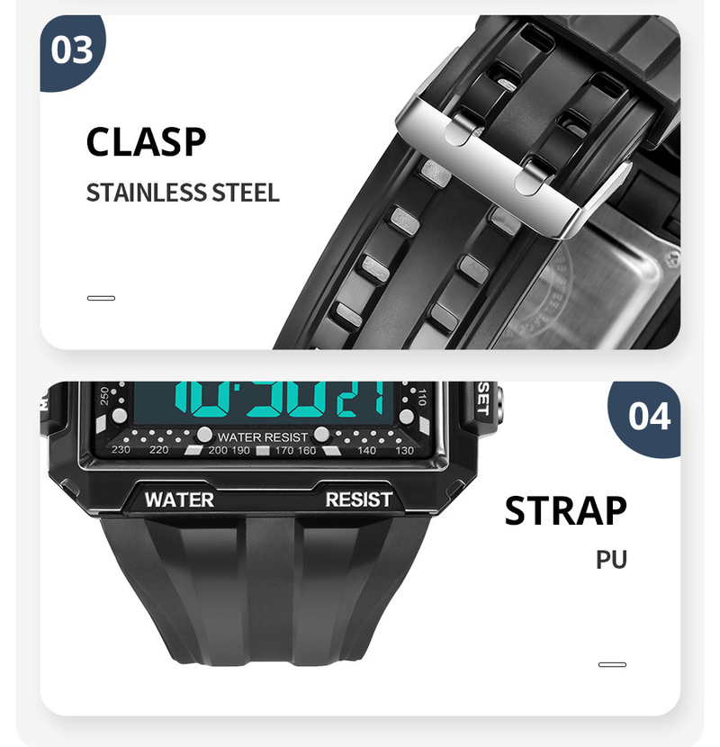 Men's Punk Street Style LED Waterproof Digital Sports Watch With Large Square Screen, Retro Design, Non-Mainstream Fashion, Unisex Appeal_voghion.com