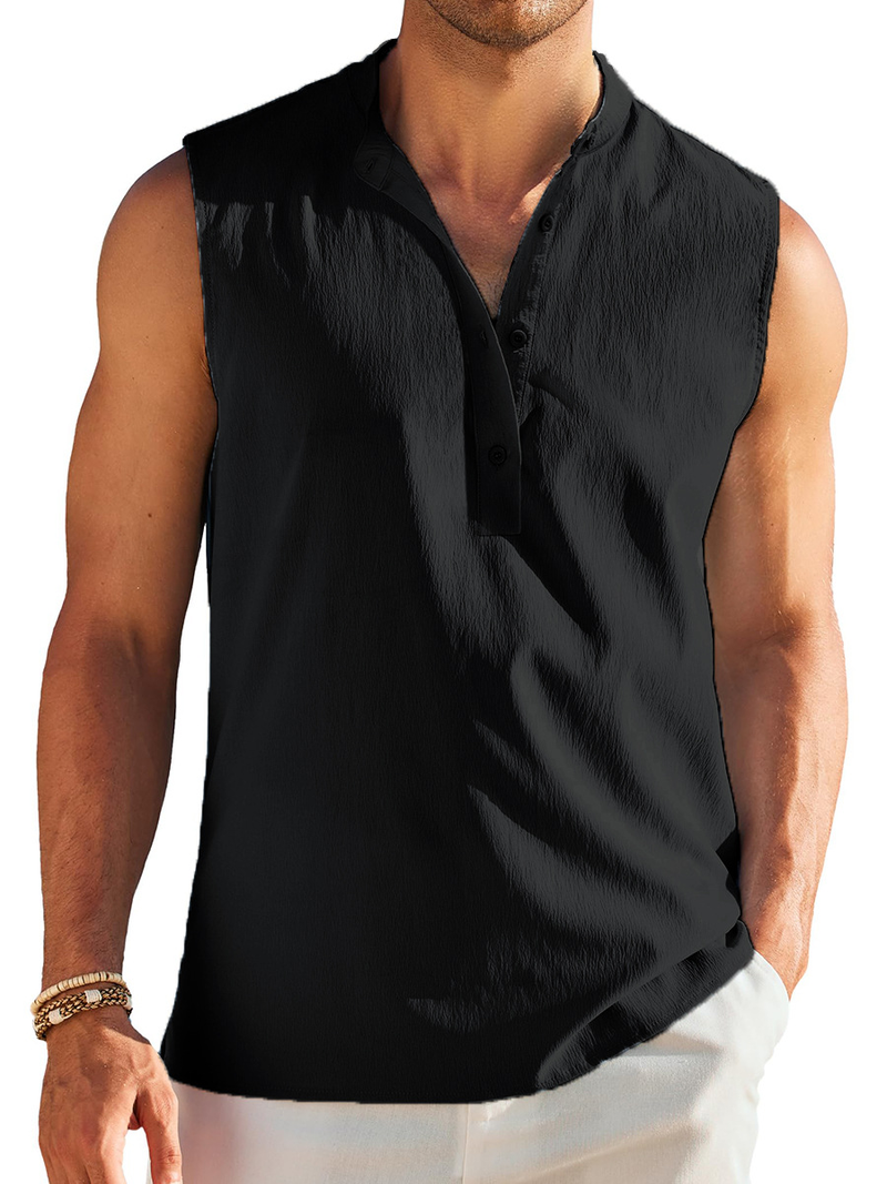 Vêtements pour hommes printemps et été, nouvelle chemise sans manches semi-ouverte pour hommes, gilet décontracté d'extérieur pour hommes_voghion.com