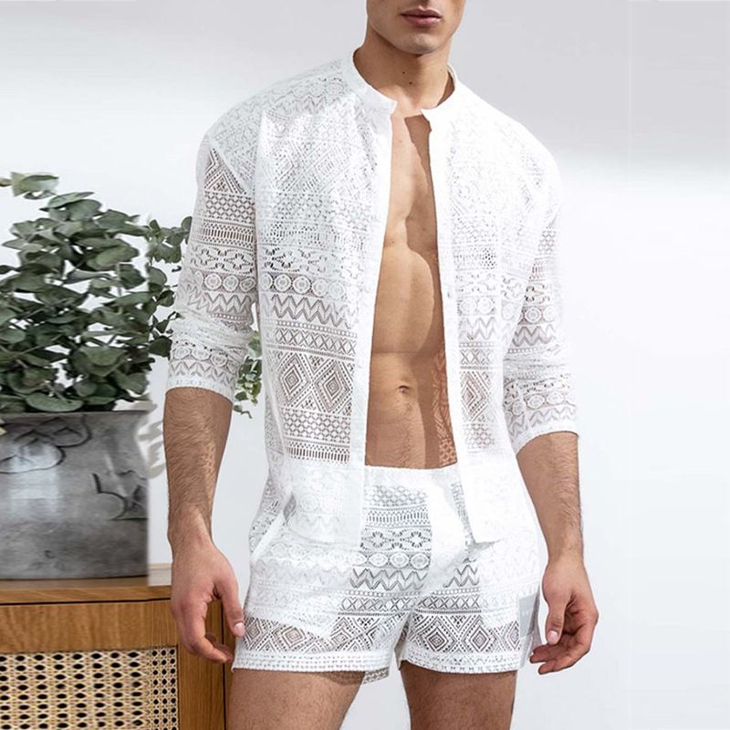 Männer Langärmhemd Casual Shorts Moud Männerkostüm Männerkleeder Passend Kostüm Sportskleeder_voghion.com
