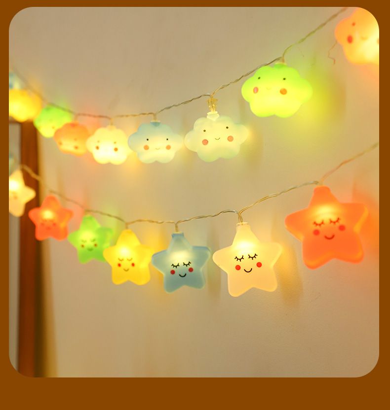 Whimsical Star & Cloud LED String Lights With Rainbow & Astronaut - Battery/USB Powered For Kids Room, Camping & Party Decor_voghion.com