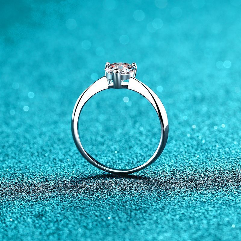 XDY Pure Silver For Women Simple Irregular Shape 1 2 Carat Heart-shaped Moissanite Ring Straight_voghion.com
