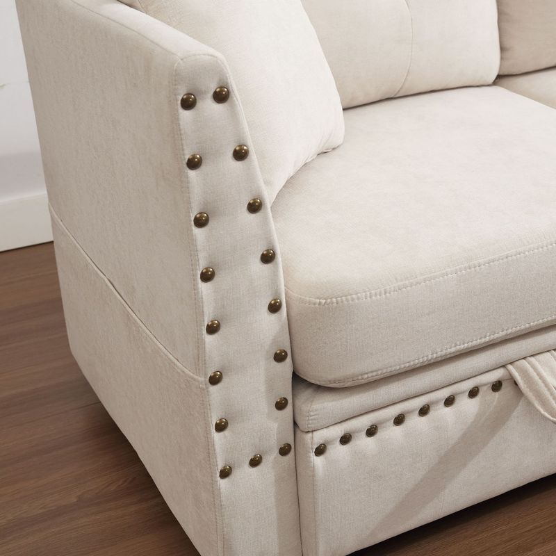 Vintage Modular Sectional Sofa, Convertible Multiple Combination Sofa Couch With Storage, Memory Foam, Vintage Copper Nail Modular Sectionals L-Row Module Beige (1 Side Stool)_voghion.com