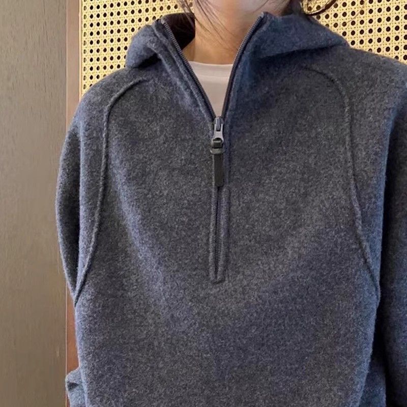 American Lazy Style Double-sided German Velvet Hooded Sweatshirt For Women, 2024 Fashionable Stylish, Small And High-end_voghion.com