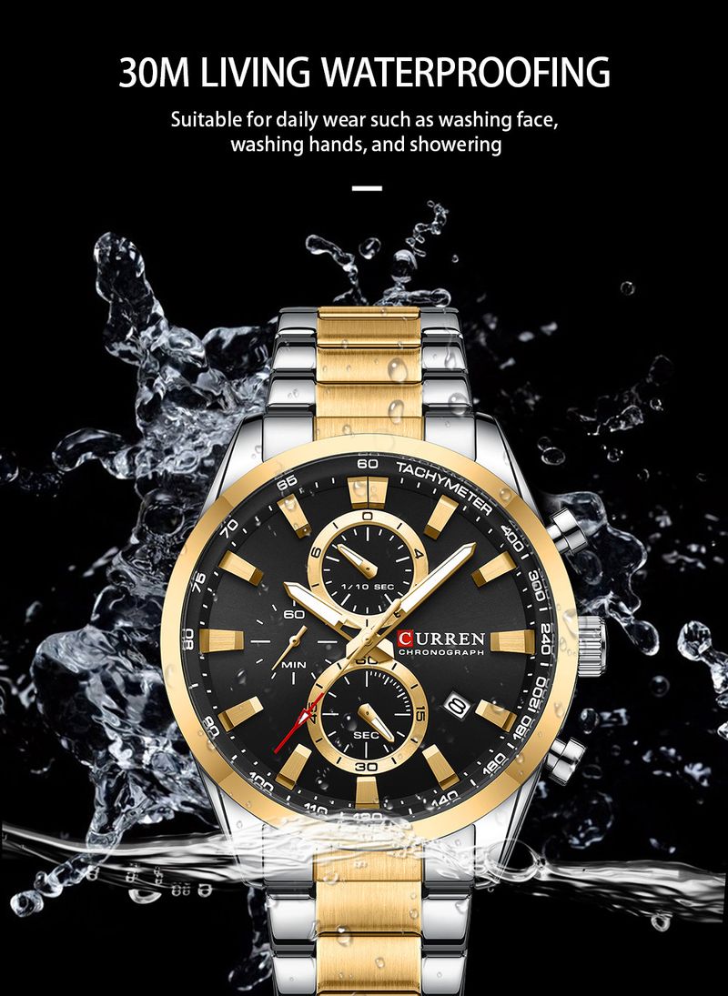 Men's Waterproof Multifunction Quartz Watch With Date Display, Stainless Steel Case, Mineral Crystal, And Alloy Strap For Business And Casual Wear_voghion.com