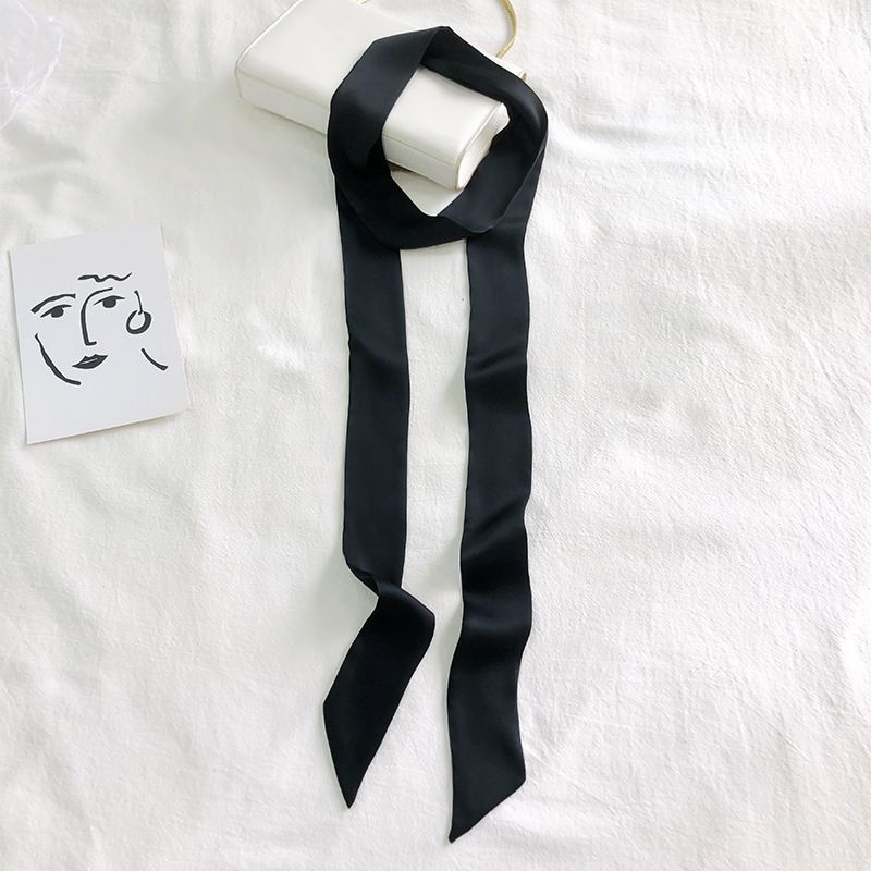New Super Long Solid Color Narrow Long Silk Scarf, Versatile Small Scarf, Decorative Head Scarf_voghion.com