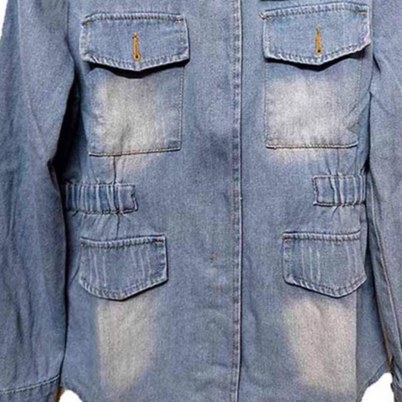 K Nuova giacca in denim da donna; cappotto a maniche lunghe di taglia comoda._voghion.com