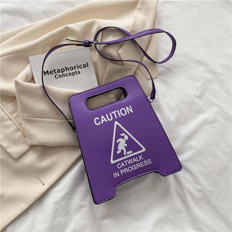 Trendy Creative Printed Warning Sign Single Shoulder Nischendesign Mehrfarbige modische personalisierte Handtasche für Damen_voghion.com