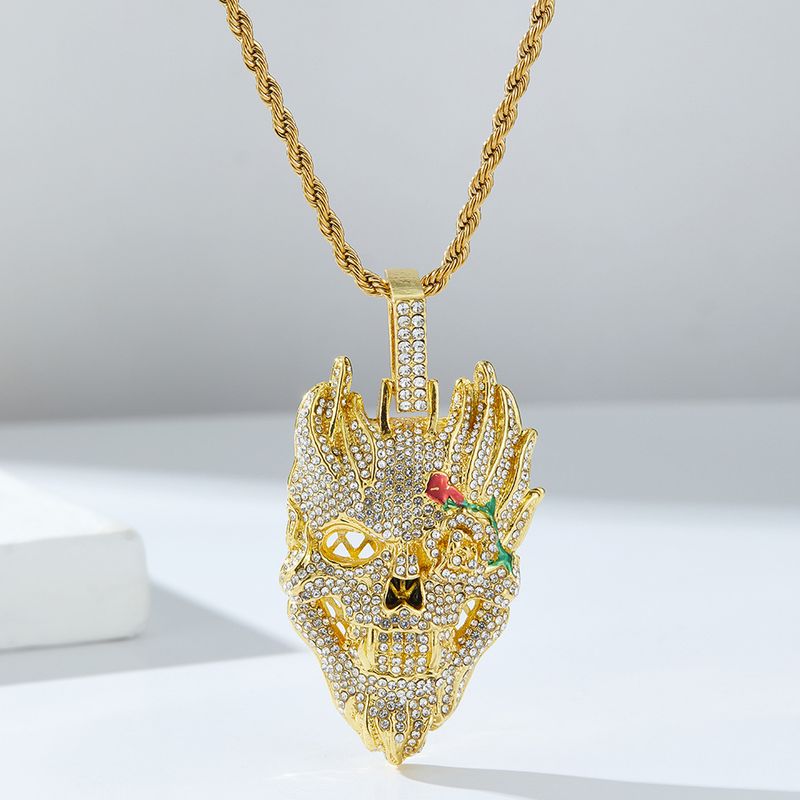 Trendigt märke hiphop herr halsband dödskalle hänge vrid kedja lång trendig enkelrad kedja punk tröja kedja hänge_voghion.com
