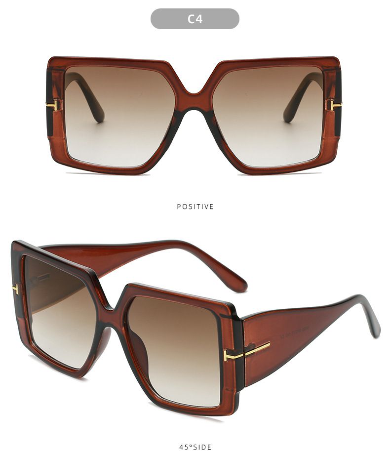 Gafas de sol para hombre y mujer Gafas de sol cuadradas de montura grande con protección UV y palabra en T Gafas de sol de moda para hombre y mujer Gafas de sol_voghion.com