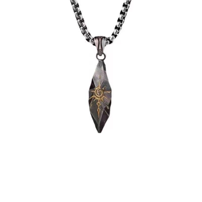 Collana hip hop con catena in acciaio inossidabile abbinata al colore del meteorite personalizzato con ciondolo in pietra dei desideri con runa solare personalizzata_voghion.com