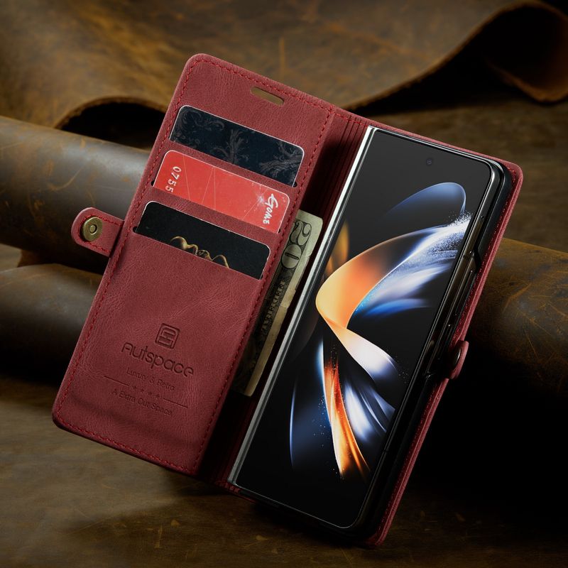 TechGlobe Suitable For Samsung Fold5 Shockproof Galaxy Z Fold4 Retro Phone Leather Case Card Slot Protective Cover_voghion.com