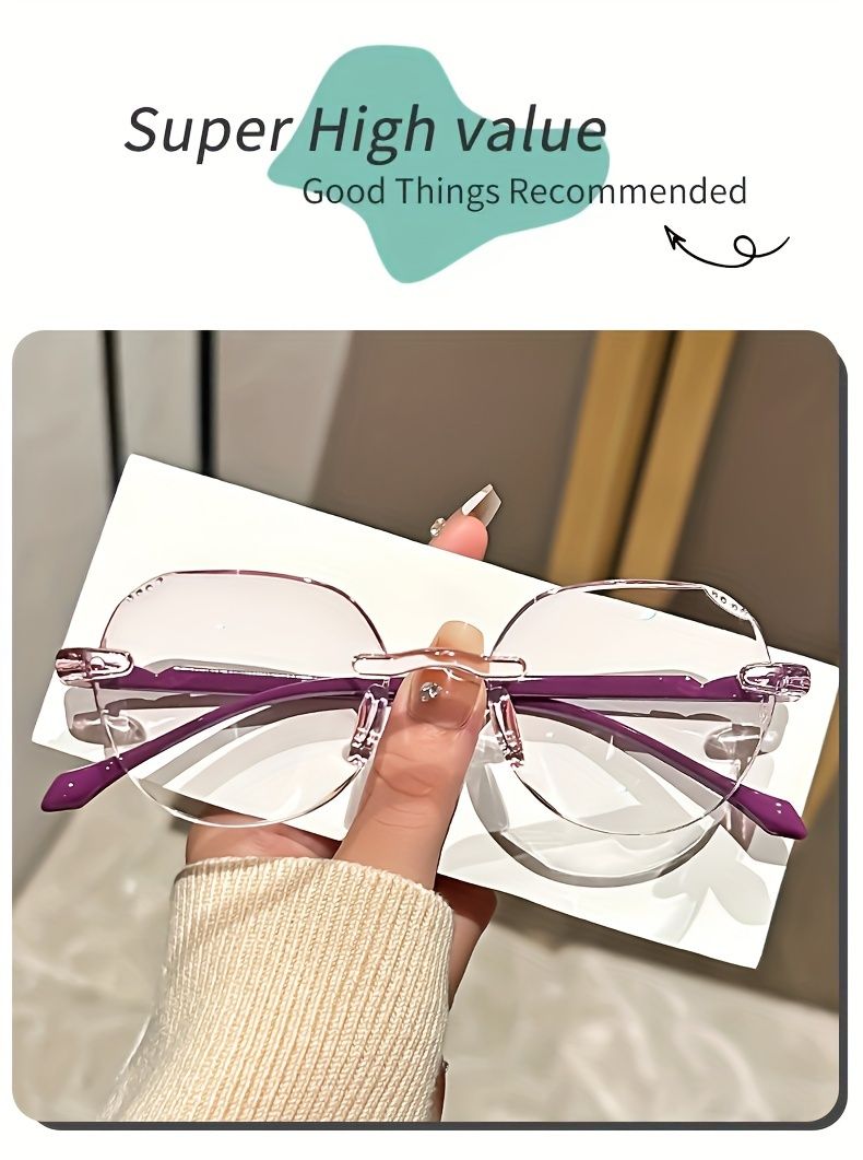 Elegant Geometric Rimless Reading Glasses With Rhinestone Accents, Full Rim Frame, Comfortable Lightweight Design, 1.0 To 3.5_voghion.com