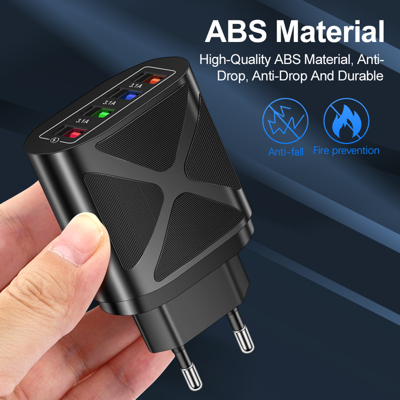 Chargeur de téléphone portable Music Festival Luminous 4USB Tête de charge de voyage 3A Chargeurs standards américains, européens et britanniques_voghion.com