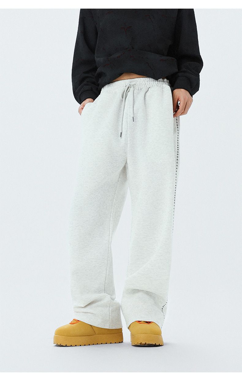 Men's Contrast-Trim Straight-Leg Sweatpants – Trendy Wide Fit, Breathable Polyester, Lightweight For Spring & Fall (M-2XL, Black/Flower Gray)_voghion.com