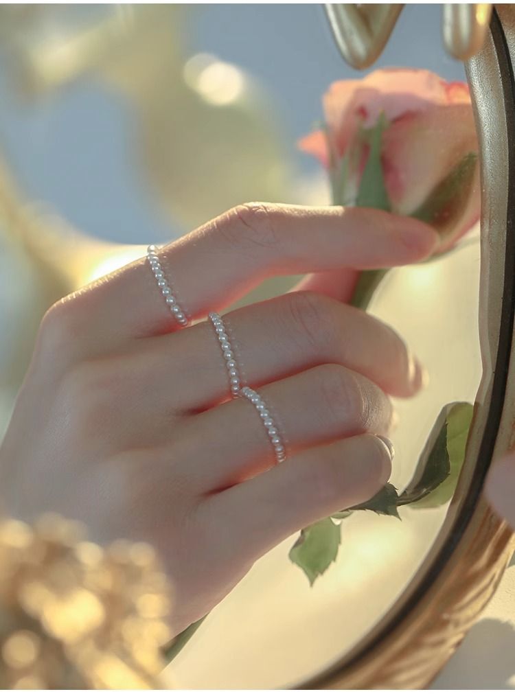 Retro yüksek dereceli düz yüzük küçük inci yüzük kadın niş benzersiz hafif lüks tatlı gıda parmak yüzük moda tüm maç_voghion.com