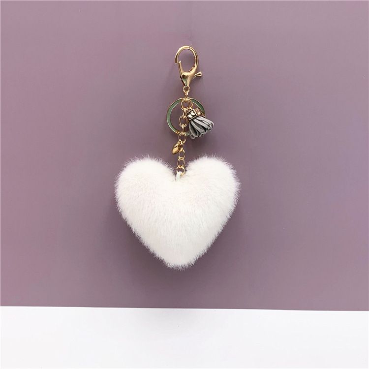 Portachiavi con ciondolo a forma di cuore, con ciondolo a forma di cuore, in peluche, per auto, con anello, creativo, piccolo regalo_voghion.com