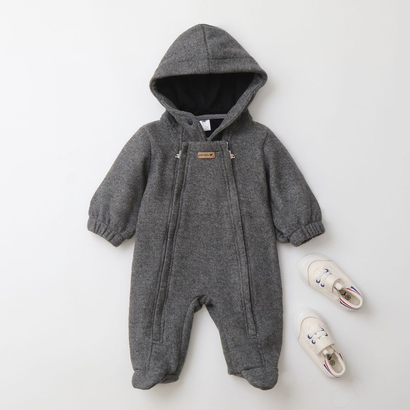 Mono para bebé Mother & Kids Premium con forro polar y capucha - Pelele para recién nacido de invierno y otoño (rayas/gris/negro) para niños de 0 a 12 meses_voghion.com