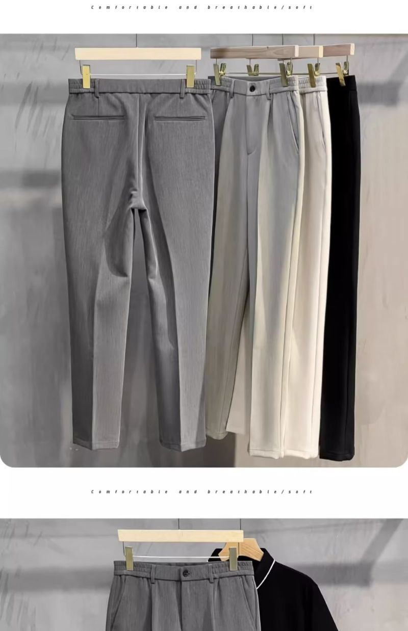 Pantaloni casual da uomo a gamba dritta, vestibilità attillata, taglie forti, neri, stile semplice, pantaloncini Ninemeter_voghion.com