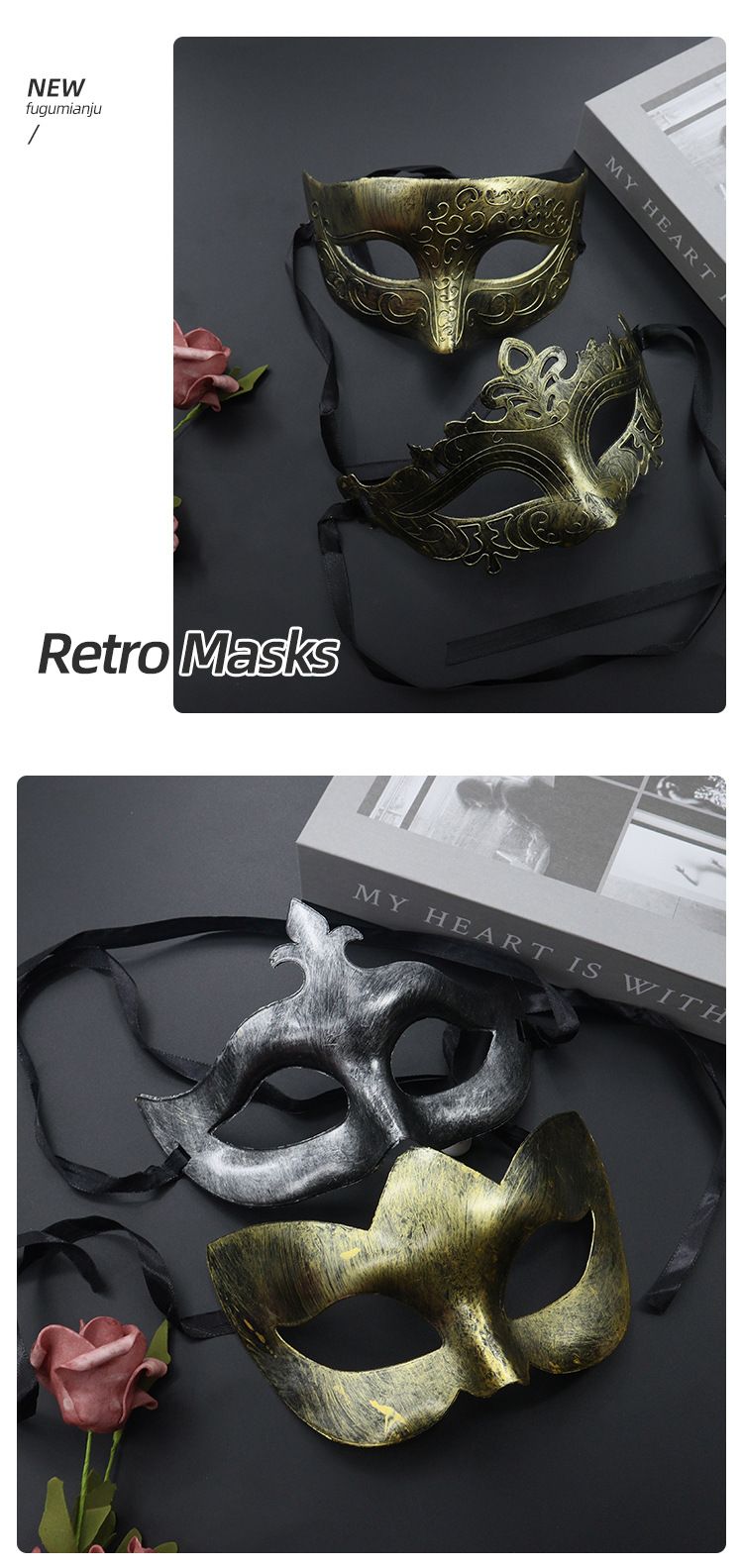 Halloween Neue Halbgesichtsmaske Mysteriöse High-End-Makeup-Ball Römischer Krieger Rollenspiel_voghion.com