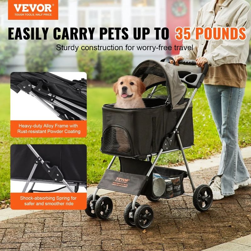 Carrier Stroller Pet Dog Stroller Puppy Rotate Detachable Wheels Weight With Capacity Storage With Stroller 4 Bas Brakes 35lbs_voghion.com
