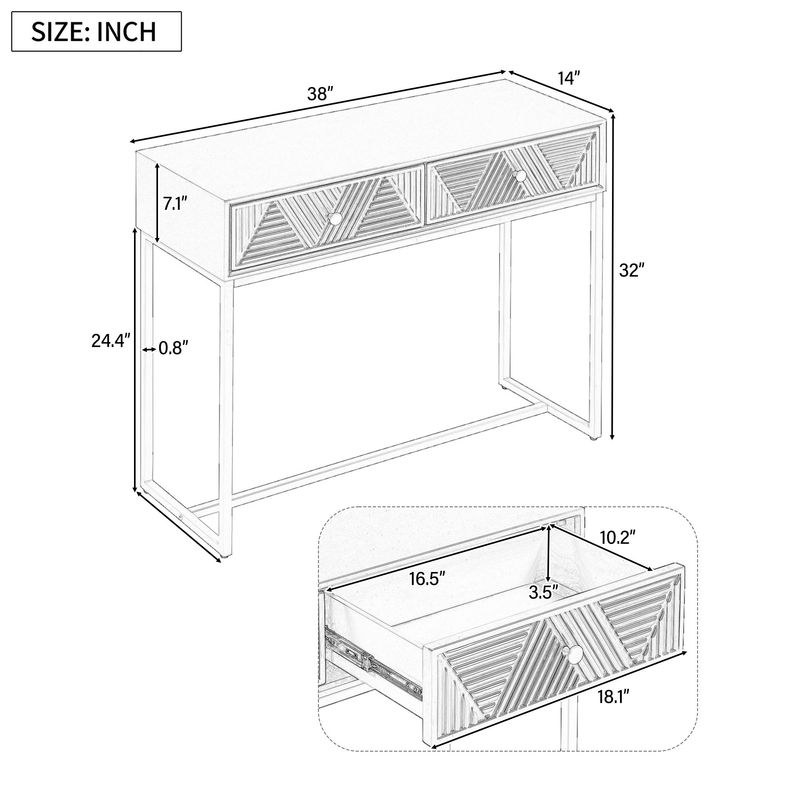 Modern Sleek Console Table Two Drawers With Stripe Design For Living Room And Entryway_voghion.com