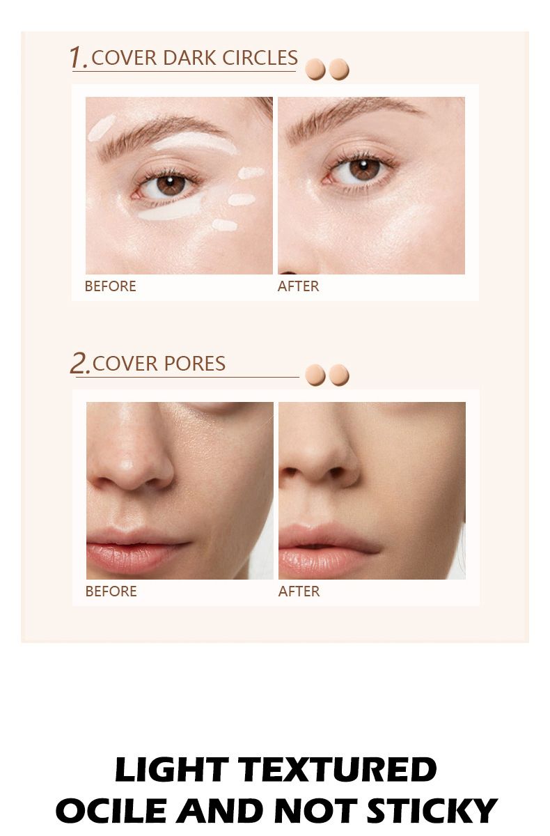 Concealer verheldert de huidskleur zonder te plakken. Poeder, onzichtbare poriën. Concealer blijft lang zitten zonder make-up te verwijderen om acne-littekens te bedekken._voghion.com
