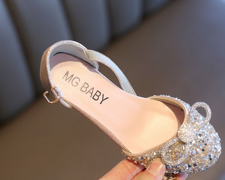 Children's Fashion Rhinestone Sequin Sandals Summer New Girls' Toe Sandals Korean Style Little Girl's High Heel Half Leather Shoes_voghion.com
