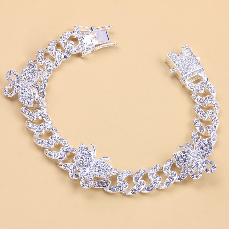 Punk Style Micro-Inlaid Small Hip-Hop 3 Butterfly Cuban Buckle Foot Jewelry Anklet_voghion.com