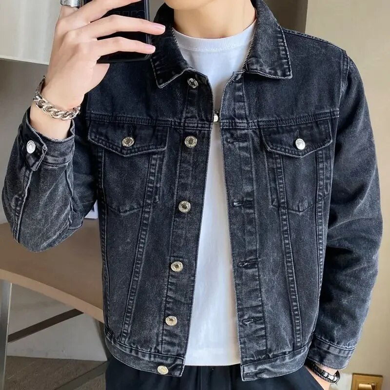 Jeansmantel für Herren Schwarz Herbst Jeansjacken Mann Hochwertige Winter 2023 Low Cost Joker Mode Große Größe Herrenmode Neu im Y2k_voghion.com