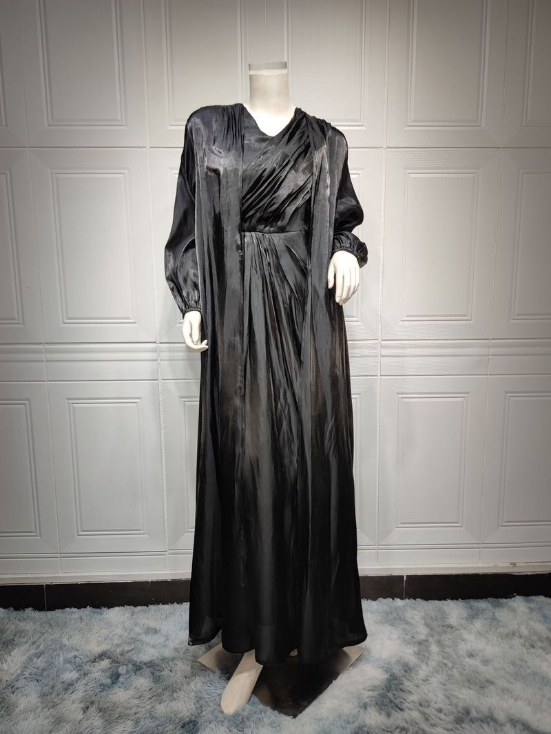 Damenbekleidung Helles Seidenkleid Dubai Robe Mode Abaya Weicher Zweiteiler_voghion.com