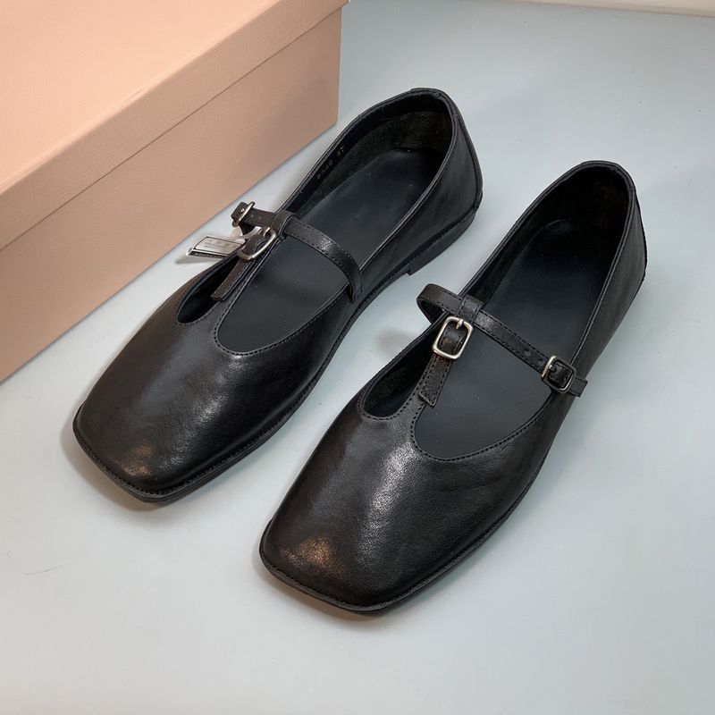 Scarpe da ballo a T in stile francese con punta quadrata in vera pelle, semplici e versatili, Mary Jane basse_voghion.com