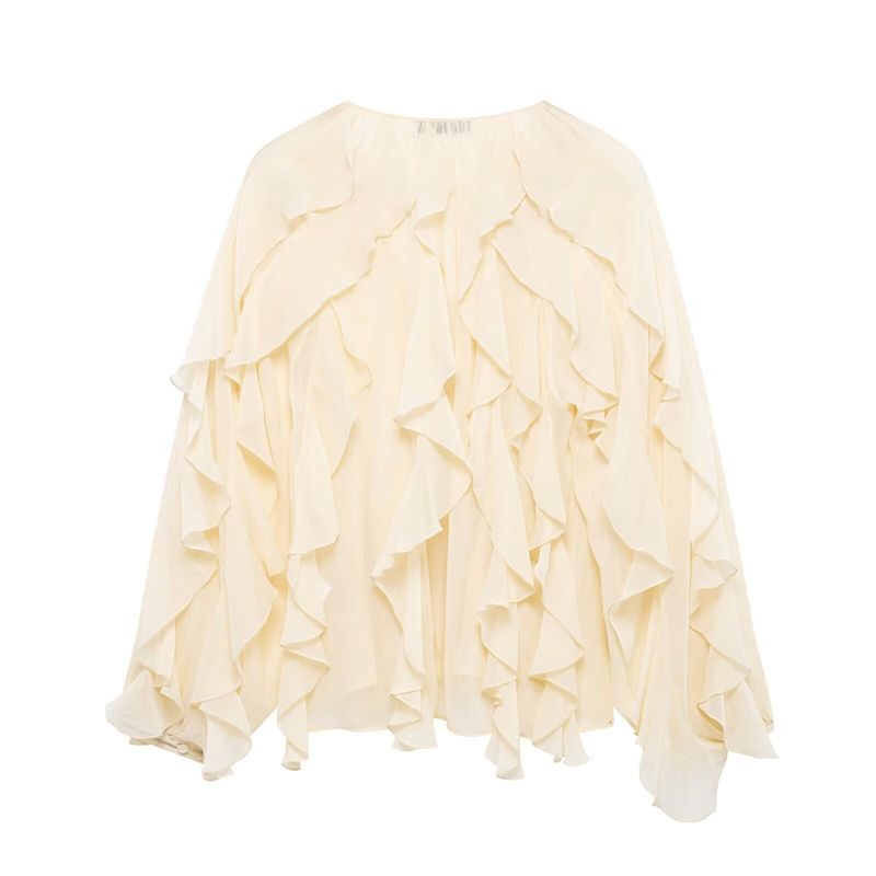 Camicia a tinta unita con decorazioni a strati, stile primaverile, per donna_voghion.com