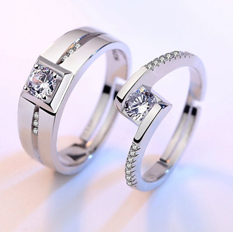 Offenes Geschenk für Liebhaber, Hochzeitsschwanzring, quadratischer Paarstil, simulierter Diamantzirkon, beweglicher Mundring_voghion.com