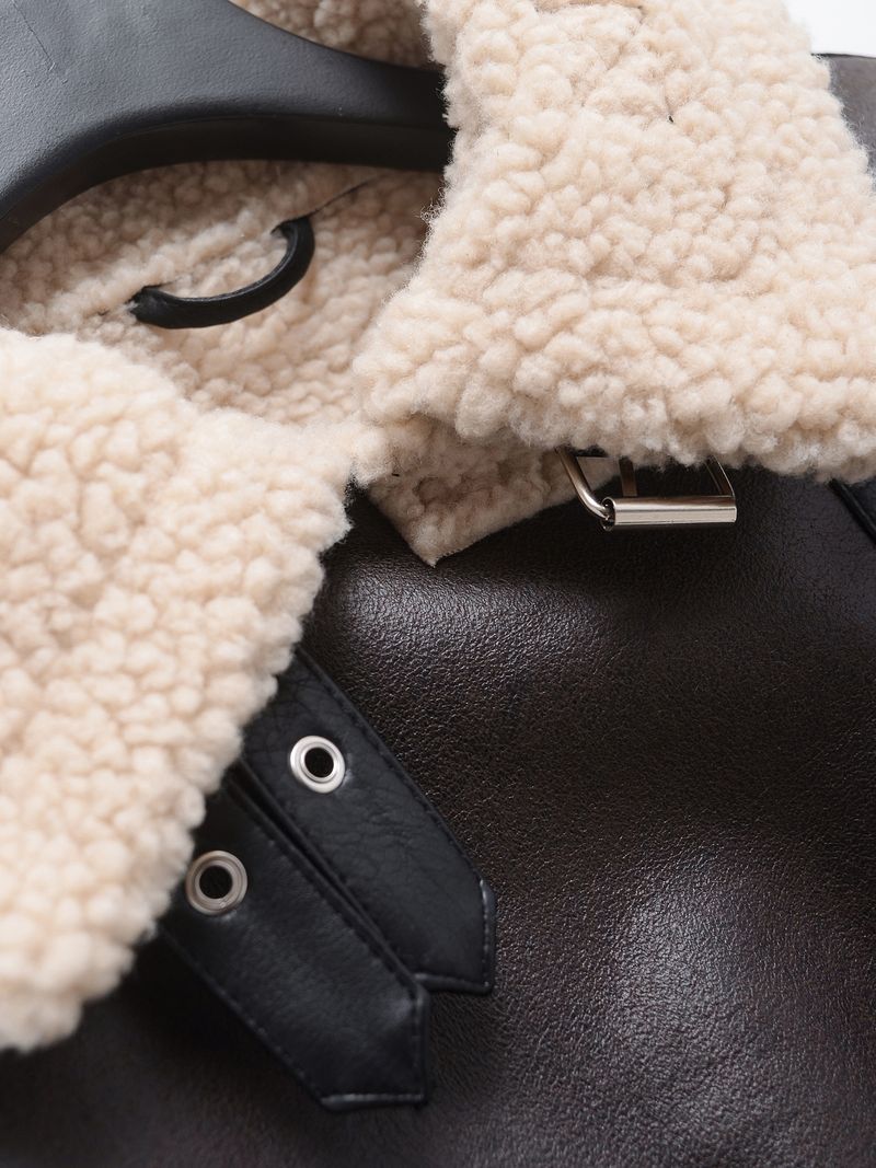 Belted Faux Shearling Jacket (Relaxed Fit + Vintage Edge)_voghion.com