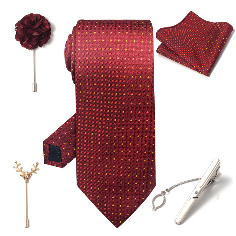 Set da uomo alla moda in tinta unita a righe con anacardi, confezione regalo da 6 pezzi, set con corsetto con fermacravatta e sciarpa quadrata_voghion.com