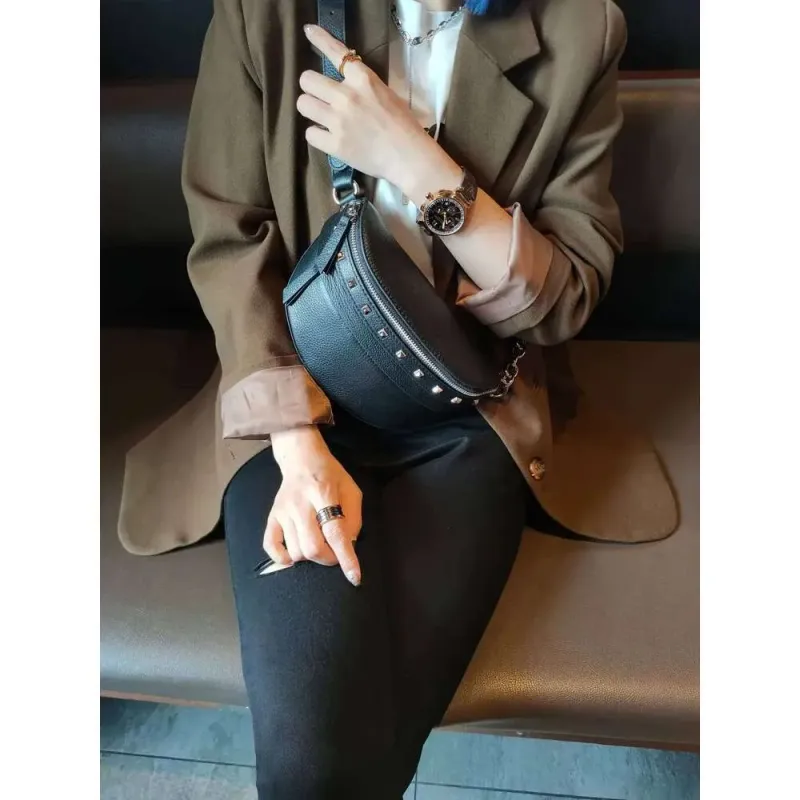Designer Bags 2025 Genuine Female Korean Version Soft Leather Chest Ins Youth Willow Studs Crossbody Waist For Women_voghion.com