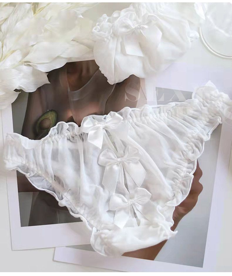 Mutandine sexy a vita bassa, carine e dolci, con fiocco in pizzo, con parte posteriore cava, in rete Pure Desire_voghion.com