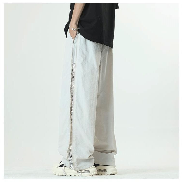 Pantalon d'été fin pour homme, coupe droite, jambes larges, en maille effet soie glacée, coloris uni, disponible en plusieurs couleurs._voghion.com