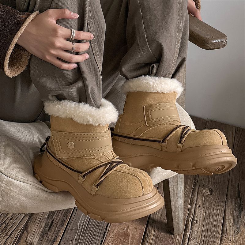 Snow For Men Women, Thick Soled, Winter Warm, Waterproof, Anti Slip, Fur Integrated, Ugly And Cute Big Head Strap Couple_voghion.com