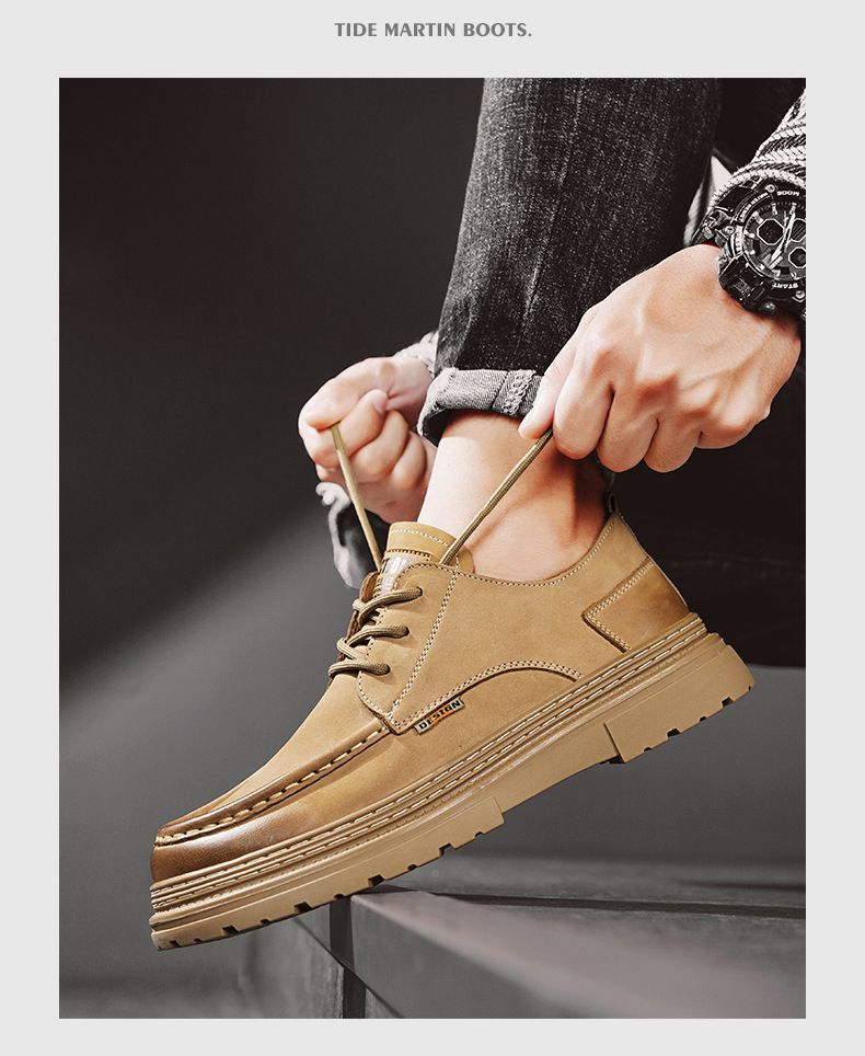 Derby Herbst British Business Casual Leder Herren Formelle Arbeit Dicke Sohle Niedrig geschnitten Martin Trendy Schuhe_voghion.com