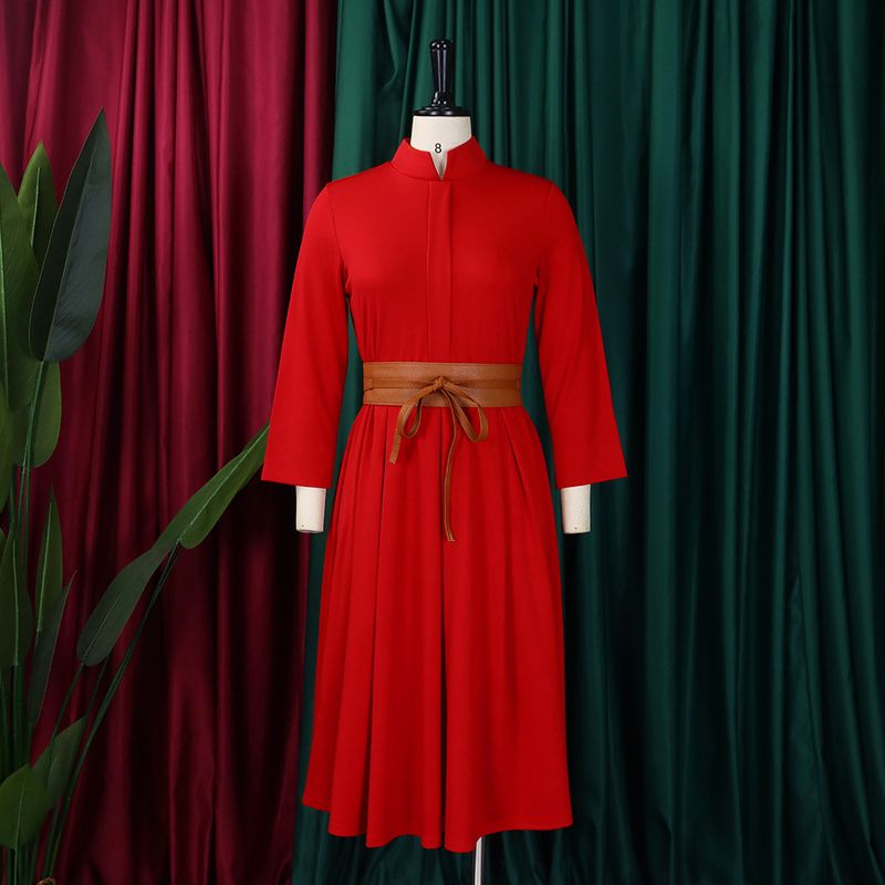 2024 Herbst/Winter Neues einfarbiges, elegantes und modisches Tunle-Kleid in großer Größe_voghion.com