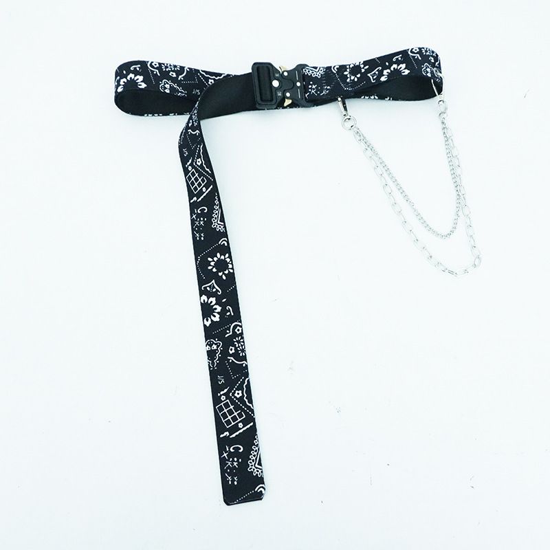 Hip-Hop Trendy Double Strap Pendant Crow Flower Print Y2K Style Street Dance Accessory Belt Punk Decorative Leather_voghion.com
