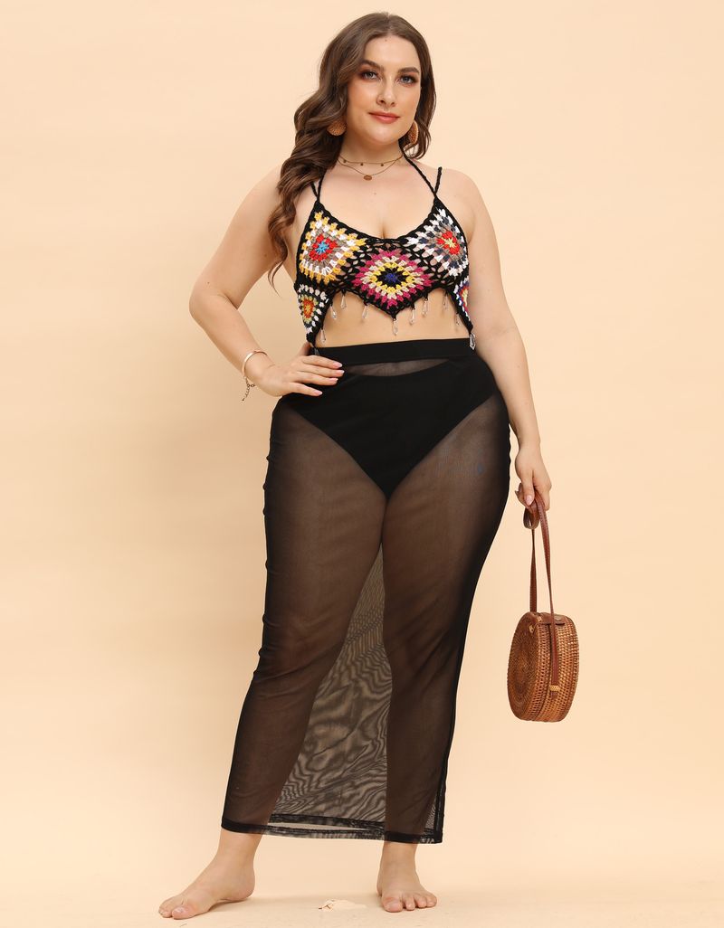 Strandkleid für Damen in Übergröße, sexy, durchsichtiger Netzrock im Badeortstil_voghion.com