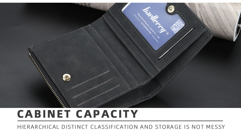 Carteira Baellerry Masculina Curta com Zíper Carteira Vertical Multicartões Elegante Moeda de Alta Qualidade_voghion.com